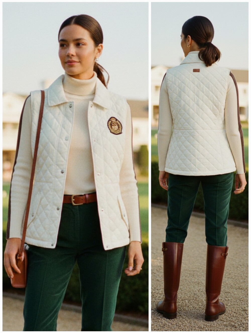 NWOT Lauren Ralph Lauren XS Old Money Yacht Equestrian Crest Diamond Quilt Vest
